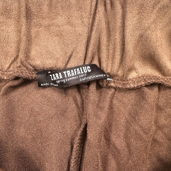 NWOT Zara Trafaluc Tan Faux Suede Pants 28x26 Elastic Waist Straight Trousers - Picture 3 of 8